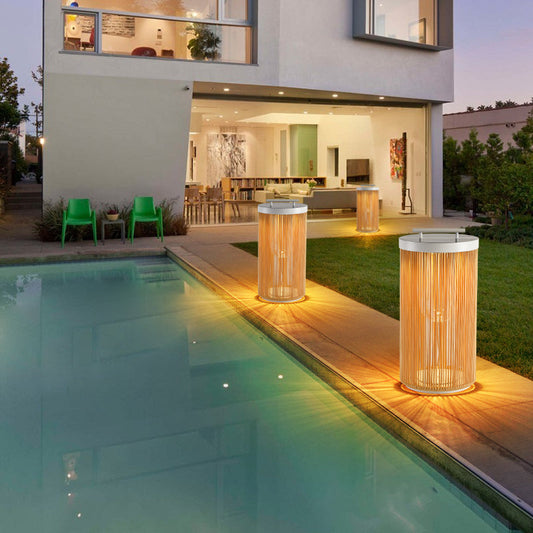 ZUNA - Lanterne Extérieur LED Solaire Rotin , Bois