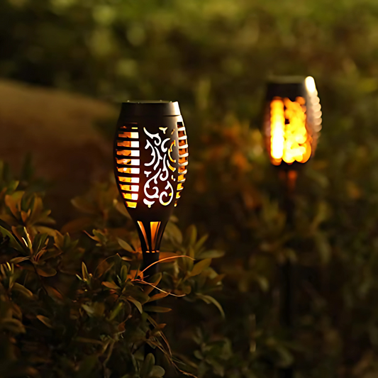 FLAME - Piquet Solaire Extérieur, Noir - Pack de 2