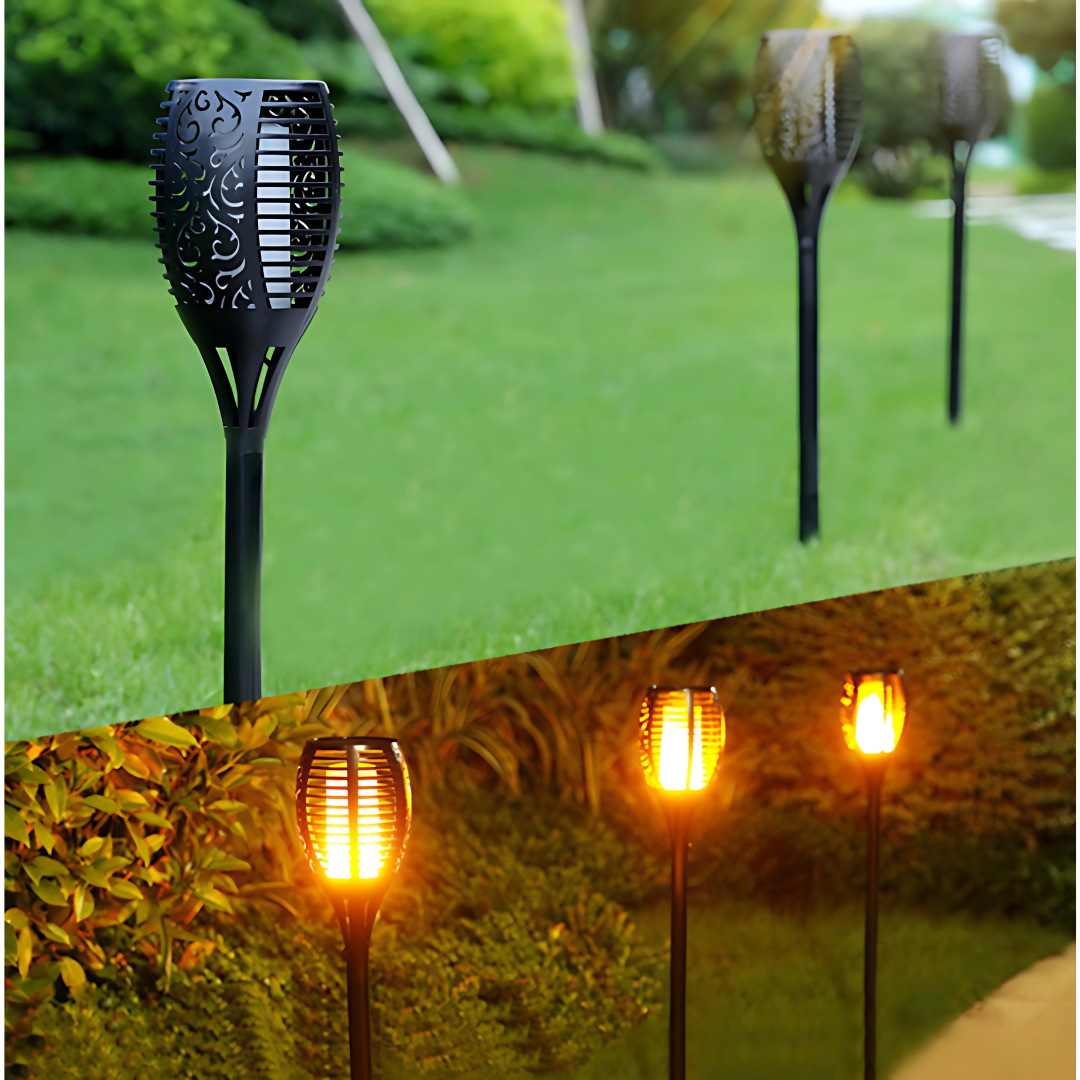 FLAME - Piquet Solaire Extérieur, Noir - Pack de 2
