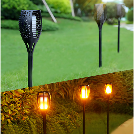 FLAME - Piquet Solaire Extérieur, Noir - Pack de 2