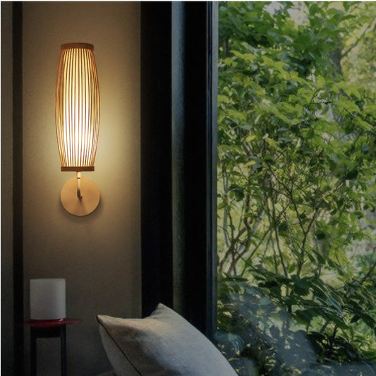 KAÏ - Applique Murale Intérieur Cylindre LED Bambou, Marron