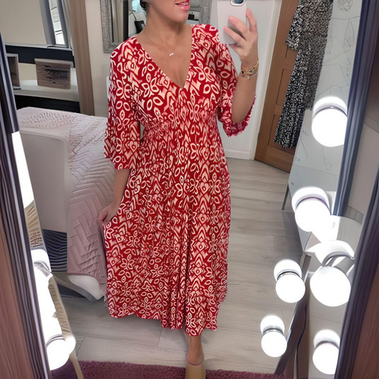 Belle Paris Mode ™ | Robe Roxane - bohème légère à imprimé rouge
